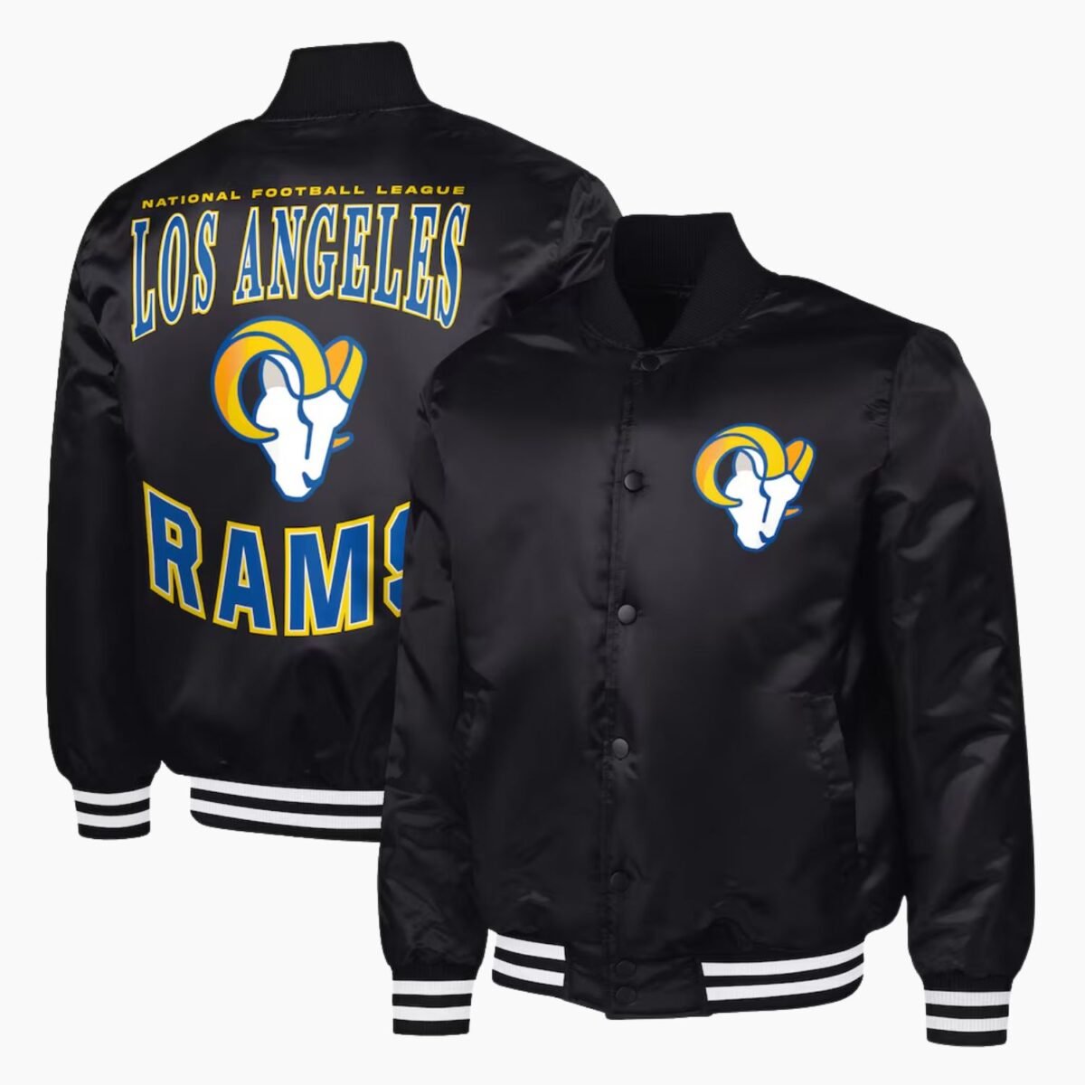 NFL Los Angeles Rams Black Satin Jacket NFL Los Angeles Rams Black Satin Jacket