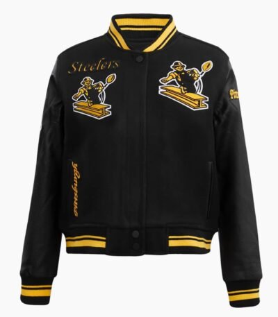NFL Pittsburgh Steelers Retro Classic Womens Rib Black Wool Varsity Jacket