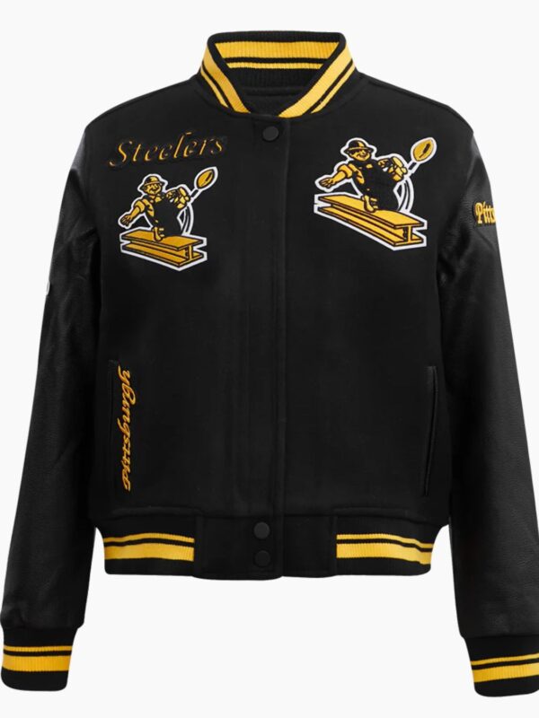 NFL Pittsburgh Steelers Retro Classic Womens Rib Black Wool Varsity Jacket