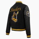 NFL Pittsburgh Steelers Retro Classic Womens Rib Black Wool Varsity Jacket