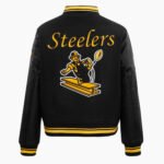 NFL Pittsburgh Steelers Retro Classic Womens Rib Black Wool Varsity Jacket