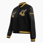 NFL Pittsburgh Steelers Retro Classic Womens Rib Black Wool Varsity Jacket