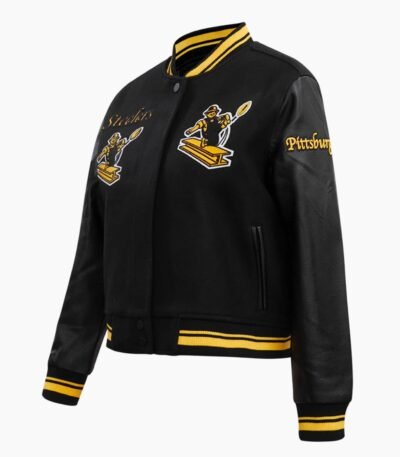 NFL Pittsburgh Steelers Retro Classic Womens Rib Black Wool Varsity Jacket