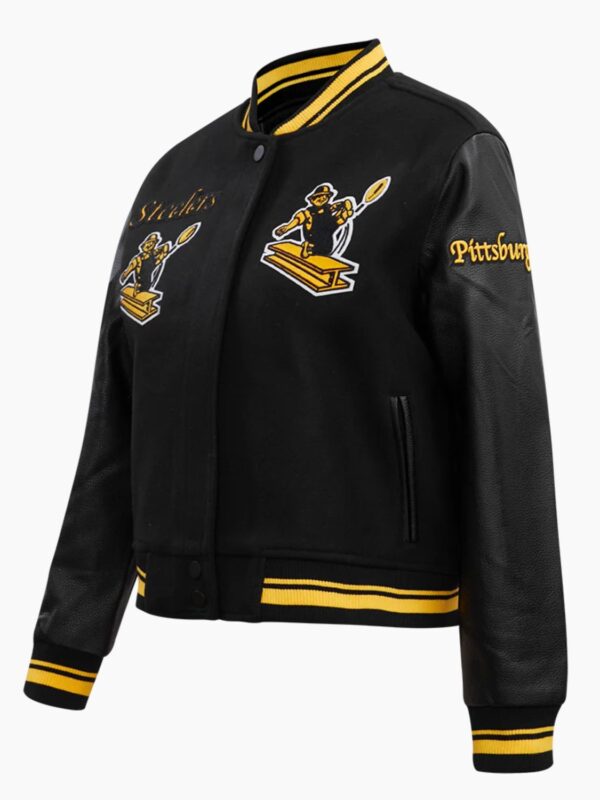 NFL Pittsburgh Steelers Retro Classic Womens Rib Black Wool Varsity Jacket