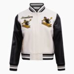 NFL Pittsburgh Steelers Retro Classic Womens Rib White Wool Varsity Jacket