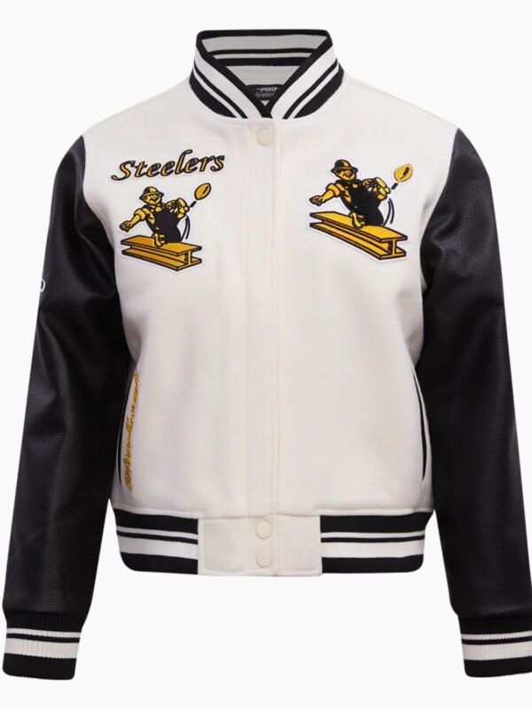 NFL Pittsburgh Steelers Retro Classic Womens Rib White Wool Varsity Jacket