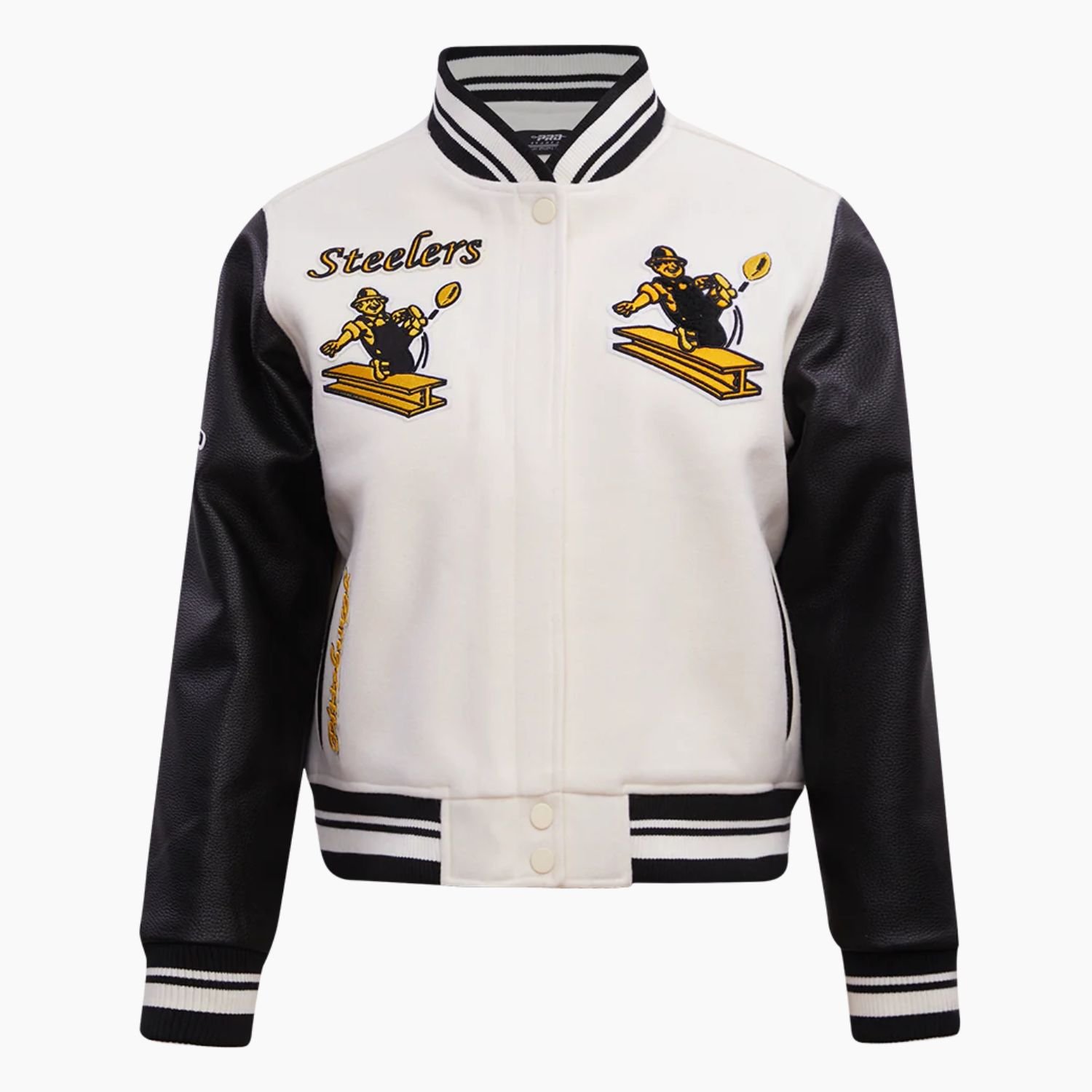 NFL Pittsburgh Steelers Retro Classic Womens Rib White Wool Varsity Jacket NFL Pittsburgh Steelers Retro Classic Womens Rib White Wool Varsity Jacket