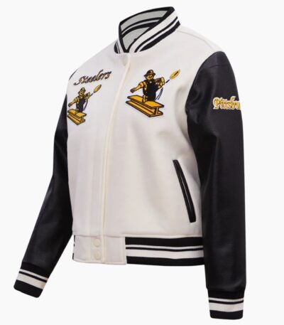 NFL Pittsburgh Steelers Retro Classic Womens Rib White Wool Varsity Jacket