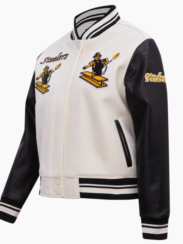 NFL Pittsburgh Steelers Retro Classic Womens Rib White Wool Varsity Jacket
