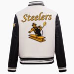 NFL Pittsburgh Steelers Retro Classic Womens Rib White Wool Varsity Jacket