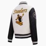 NFL Pittsburgh Steelers Retro Classic Womens Rib White Wool Varsity Jacket