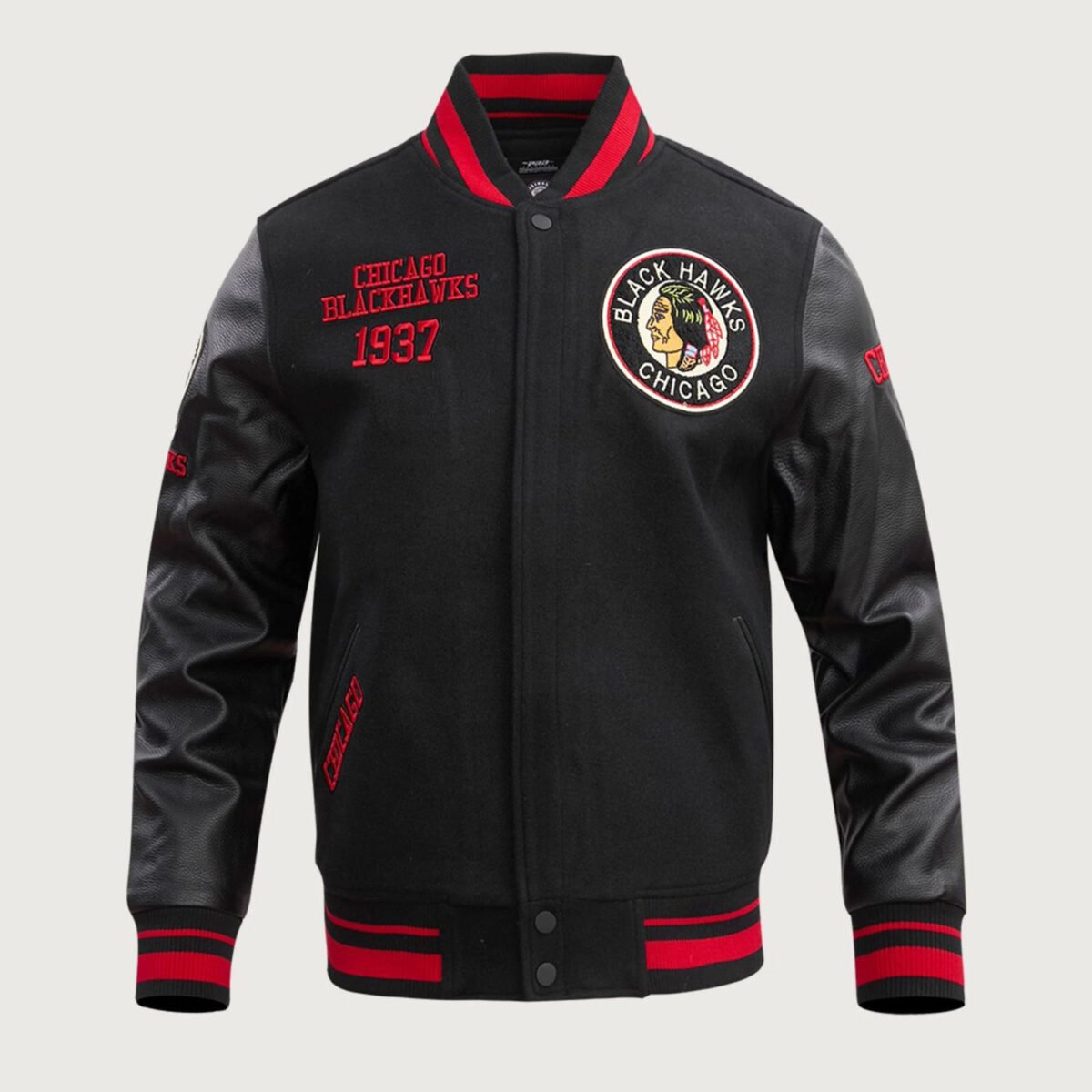 NHL Chicago Blackhawks Retro Classic Rib Wool Varsity Jacket NHL Chicago Blackhawks Retro Classic Rib Wool Varsity Jacket