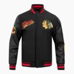 NHL Chicago Blackhawks Script Tail Men's Rib Wool Varsity Jacket