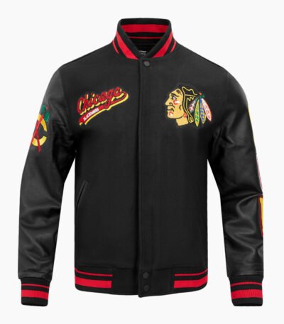 NHL Chicago Blackhawks Script Tail Men's Rib Wool Varsity Jacket