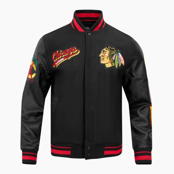 NHL Chicago Blackhawks Script Tail Men's Rib Wool Varsity Jacket