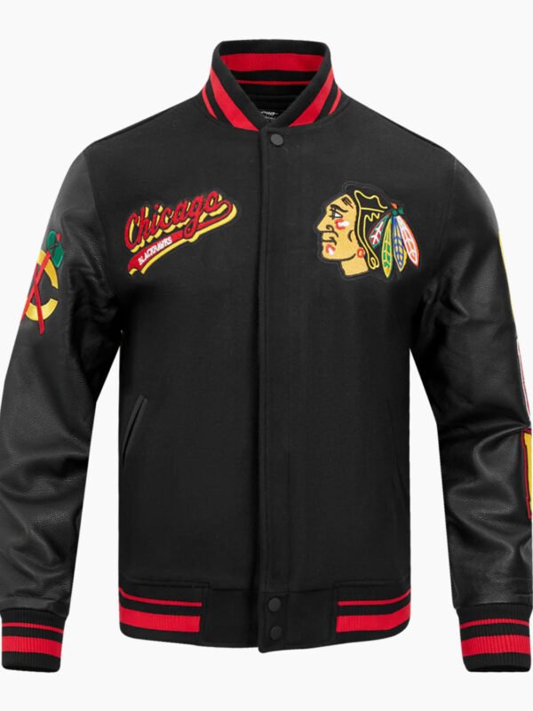 NHL Chicago Blackhawks Script Tail Men's Rib Wool Varsity Jacket