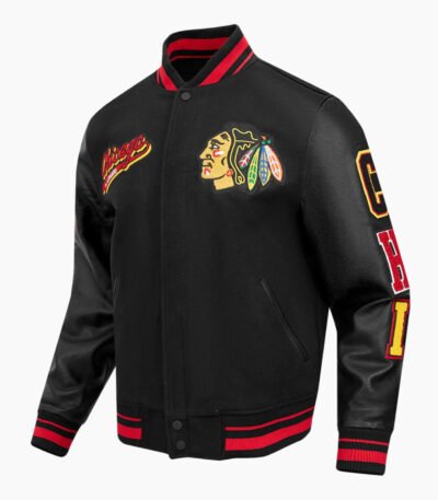 NHL Chicago Blackhawks Script Tail Men's Rib Wool Varsity Jacket