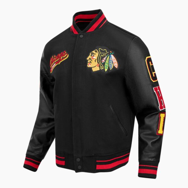 NHL Chicago Blackhawks Script Tail Men's Rib Wool Varsity Jacket