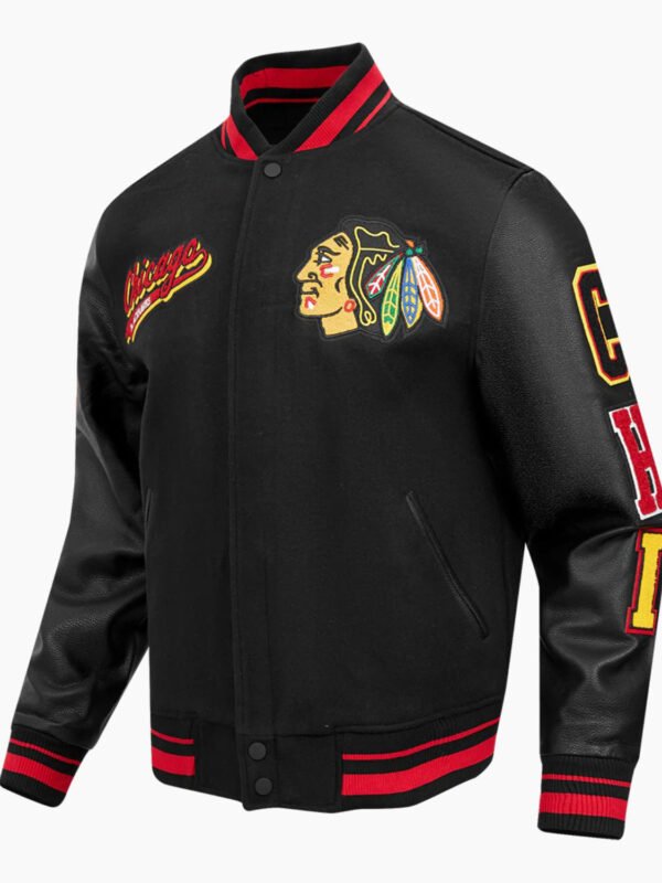 NHL Chicago Blackhawks Script Tail Men's Rib Wool Varsity Jacket
