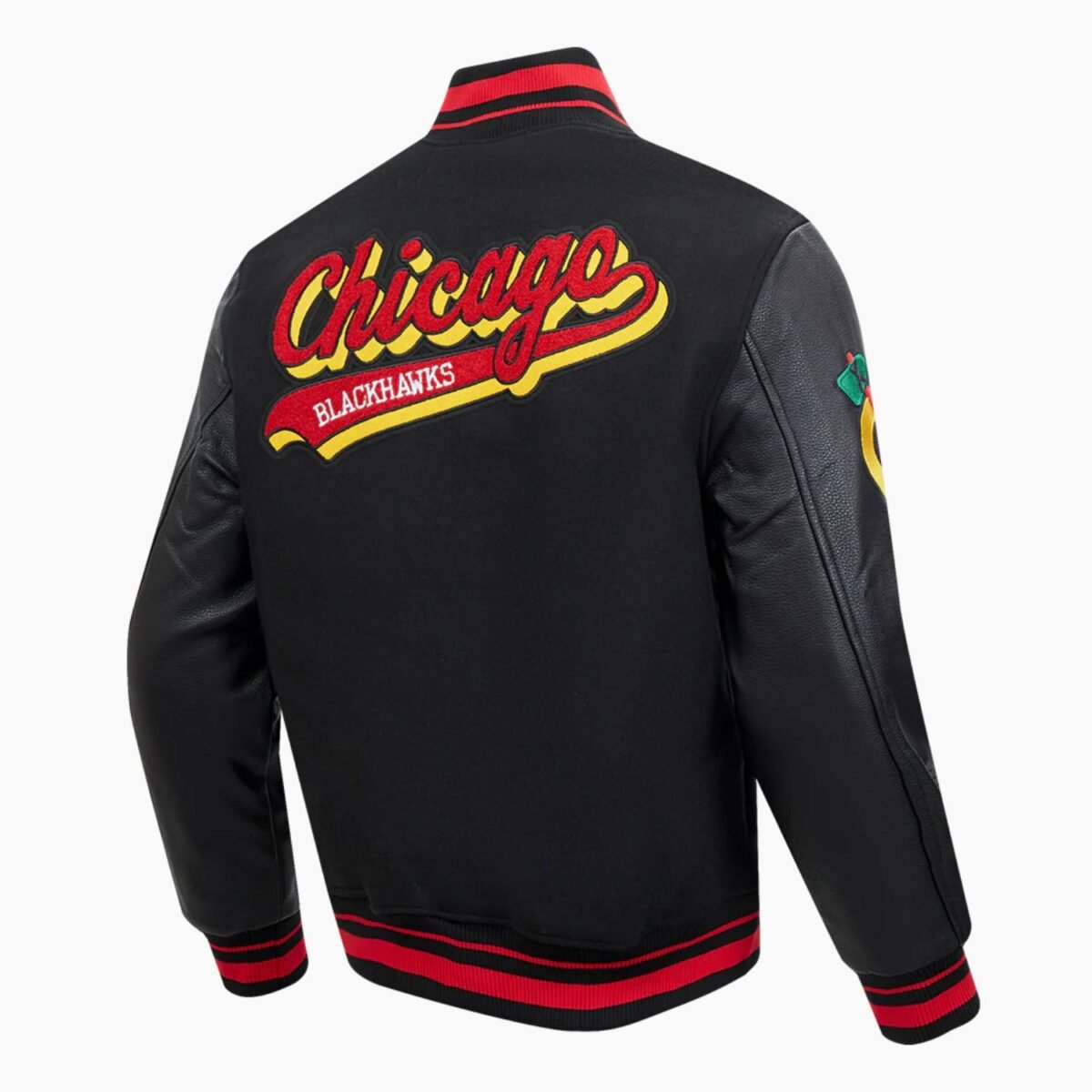 NHL Chicago Blackhawks Script Tail Men's Rib Wool Varsity Jacket