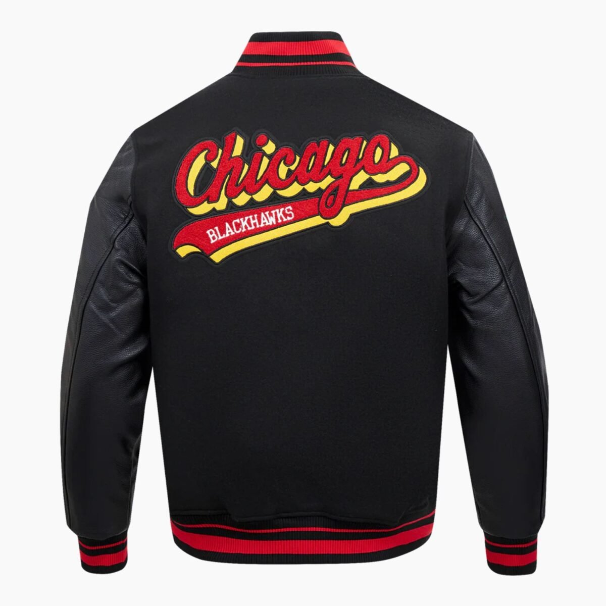 NHL Chicago Blackhawks Script Tail Men's Rib Wool Varsity Jacket