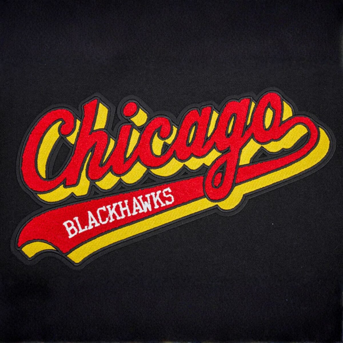 NHL Chicago Blackhawks Script Tail Men's Rib Wool Varsity Jacket