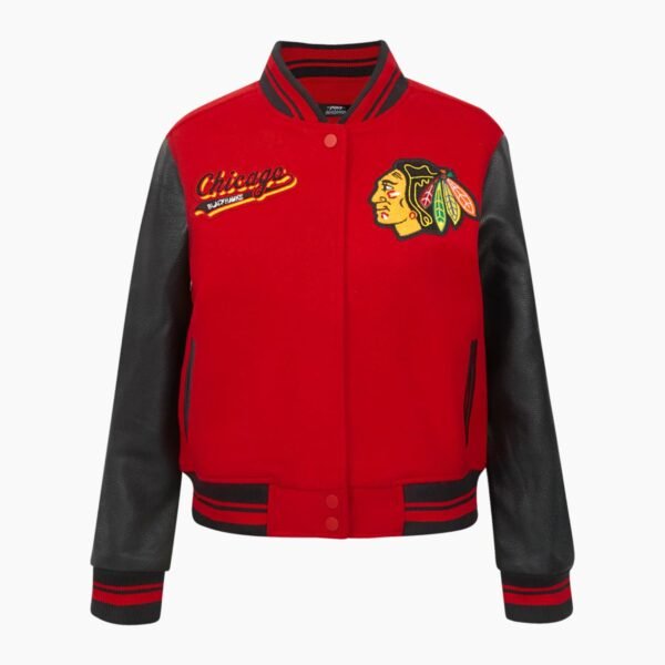 NHL Chicago Blackhawks Script Tail Womens Wool Varsity Jacket
