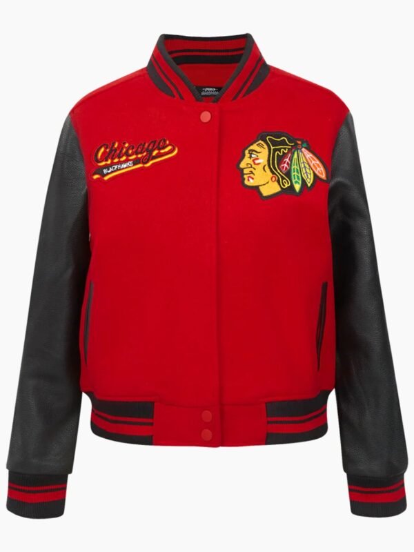 NHL Chicago Blackhawks Script Tail Womens Wool Varsity Jacket