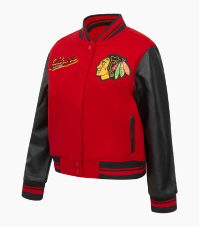 NHL Chicago Blackhawks Script Tail Womens Wool Varsity Jacket