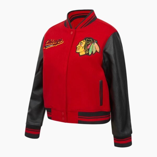 NHL Chicago Blackhawks Script Tail Womens Wool Varsity Jacket