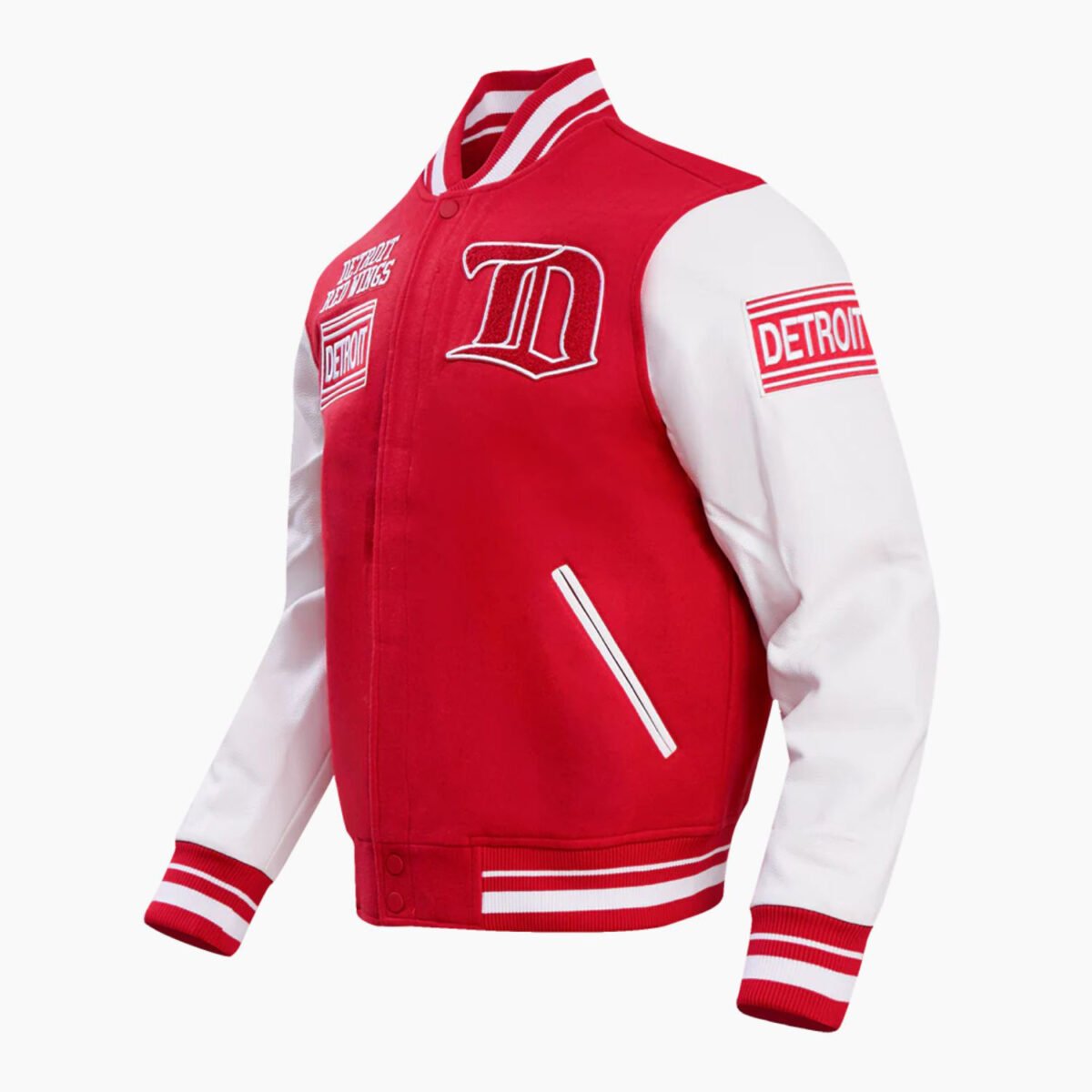 NHL Detroit Red White Wings Retro Classic Men’s Rib Wool Varsity Jacket