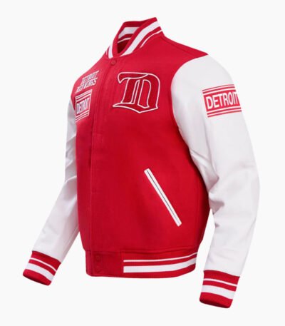 NHL Detroit Red White Wings Retro Classic Men’s Rib Wool Varsity Jacket