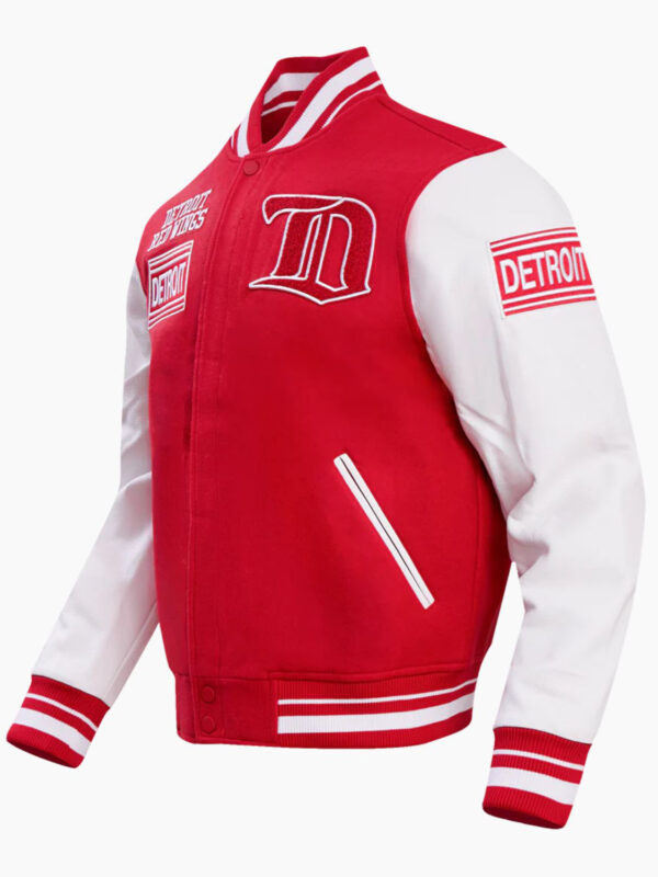 NHL Detroit Red White Wings Retro Classic Men’s Rib Wool Varsity Jacket