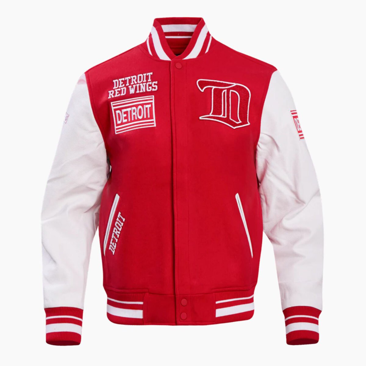 NHL Detroit Red White Wings Retro Classic Men’s Rib Wool Varsity Jacket