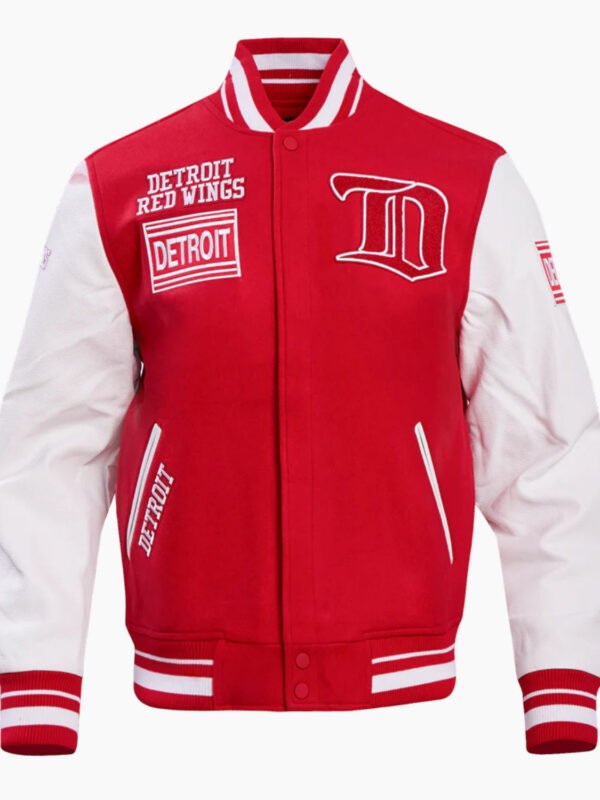 NHL Detroit Red White Wings Retro Classic Men’s Rib Wool Varsity Jacket