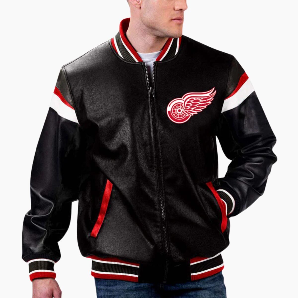NHL Detroit Red Wings Black Leather Jacket