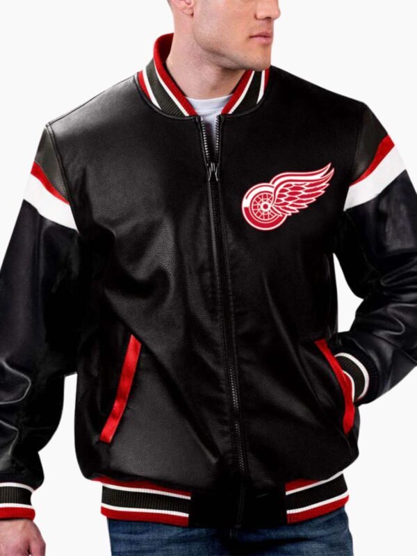 NHL Detroit Red Wings Black Leather Jacket