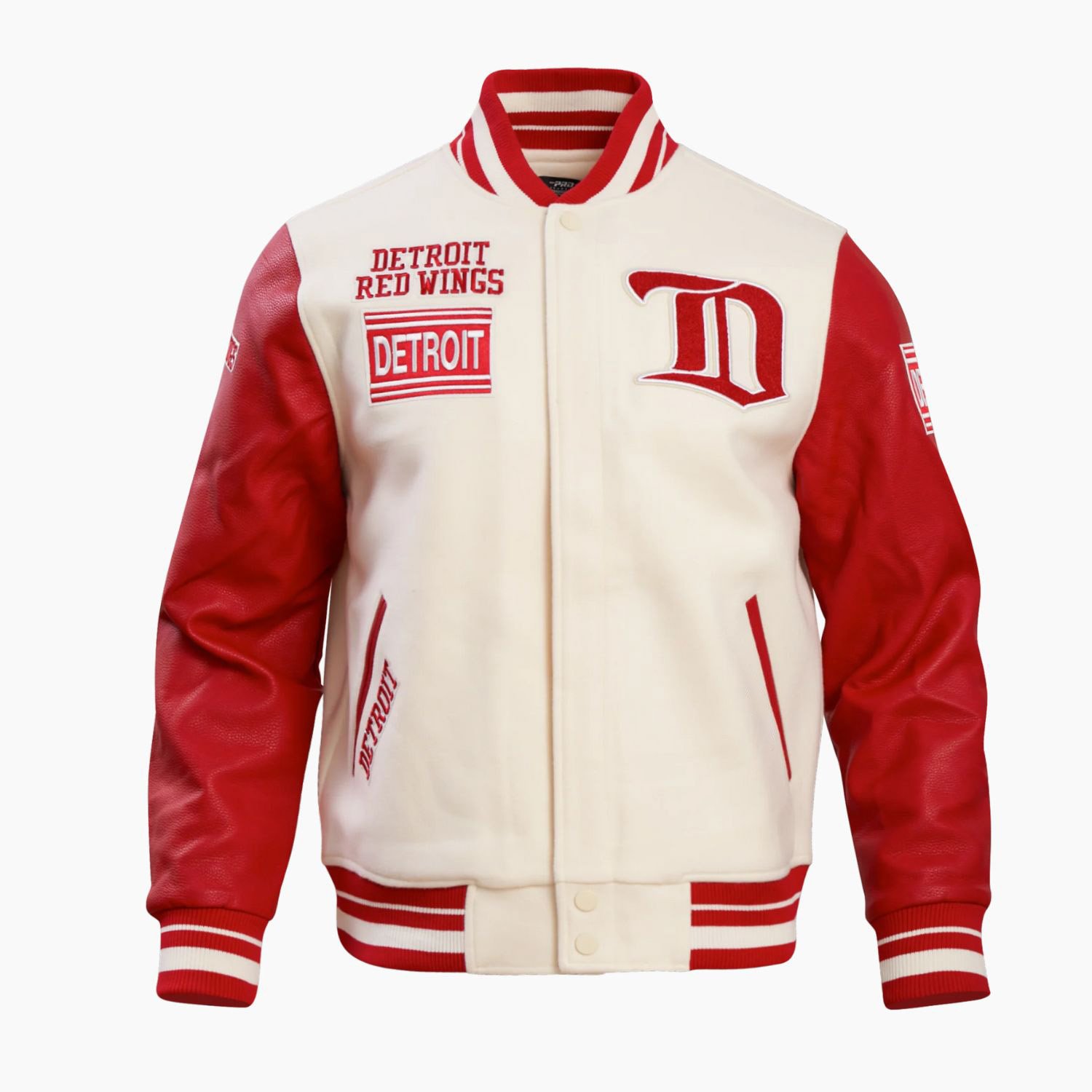 NHL Detroit Red Wings Retro Classic Mens Rib Wool Varsity Jacket NHL Detroit Red Wings Retro Classic Mens Rib Wool Varsity Jacket