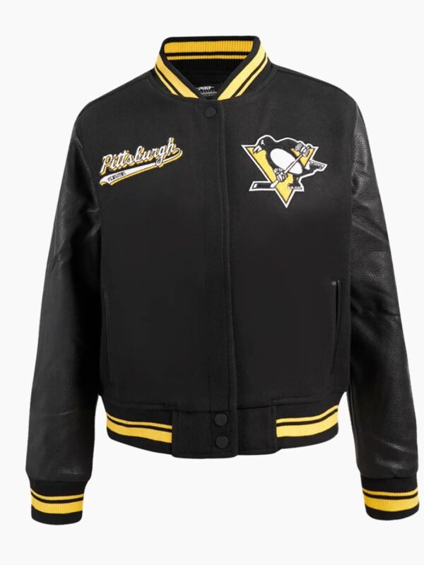 NHL Pittsburgh Penguins Script Tail Womens Wool Varsity Jacket