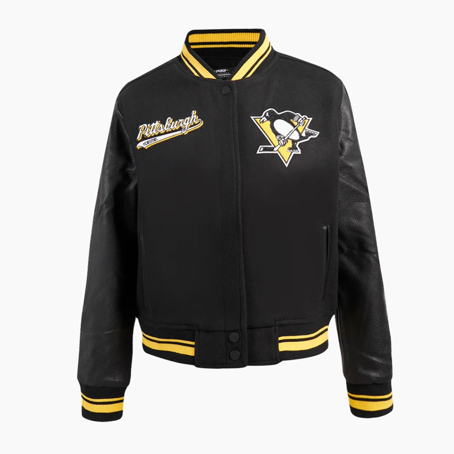NHL Pittsburgh Penguins Script Tail Womens Wool Varsity Jacket NHL Pittsburgh Penguins Script Tail Womens Wool Varsity Jacket