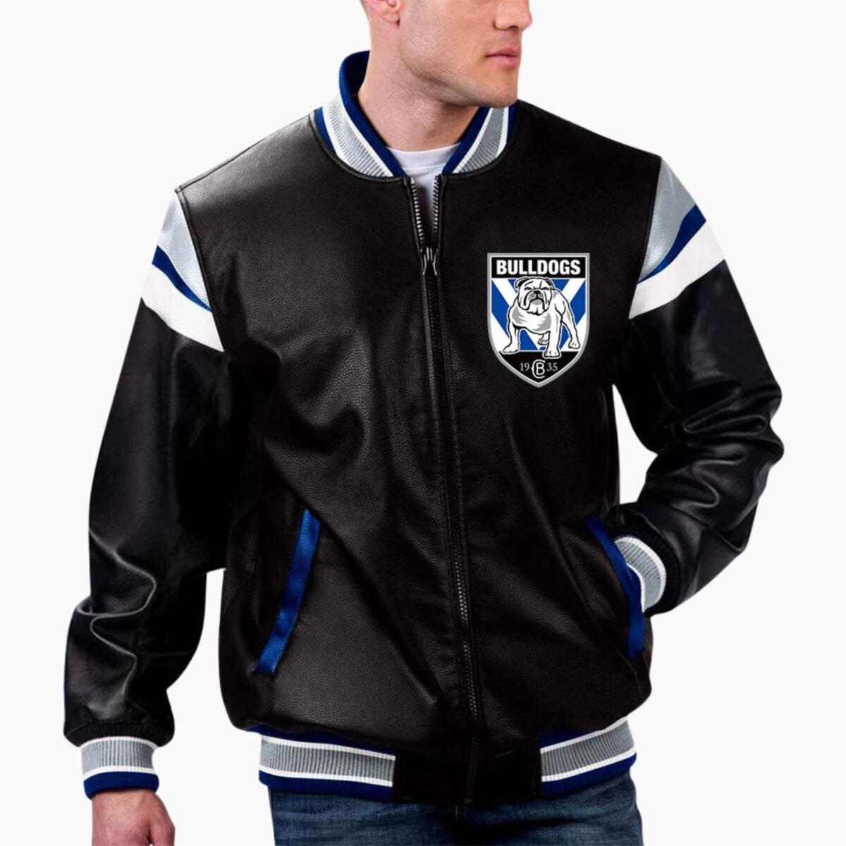 NRL Canterbury Bankstown Bulldogs Leather Jacket NRL Canterbury Bankstown Bulldogs Leather Jacket