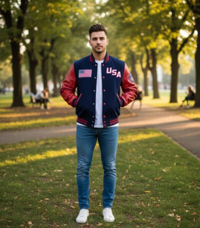 Red Sleeves USA Varsity Jacket