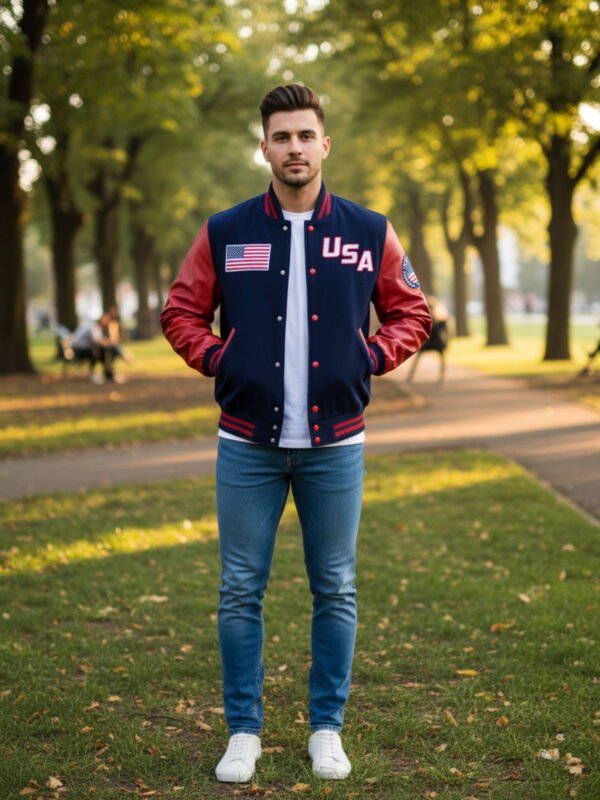 Red Sleeves USA Varsity Jacket