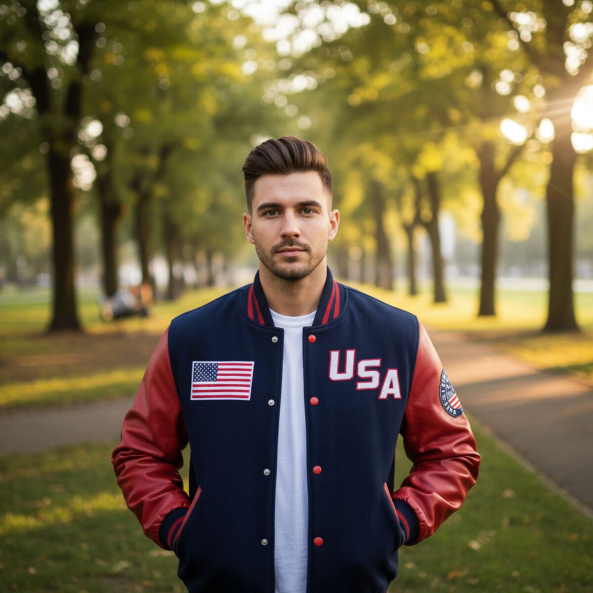 Red Sleeves USA Varsity Jacket
