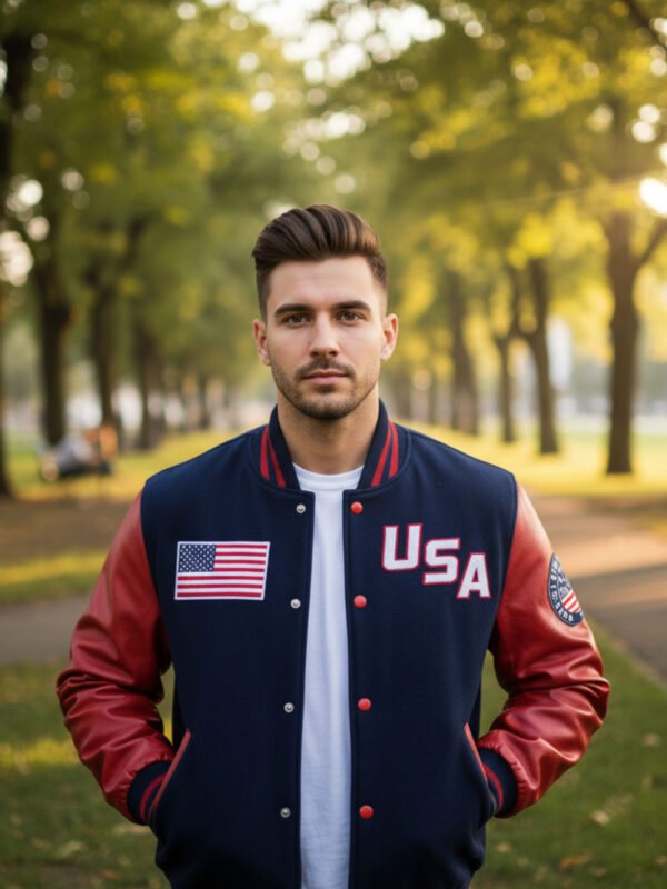 Red Sleeves USA Varsity Jacket