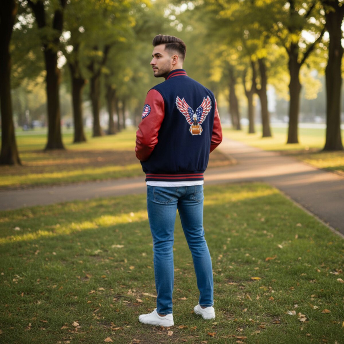 Red Sleeves USA Varsity Jacket