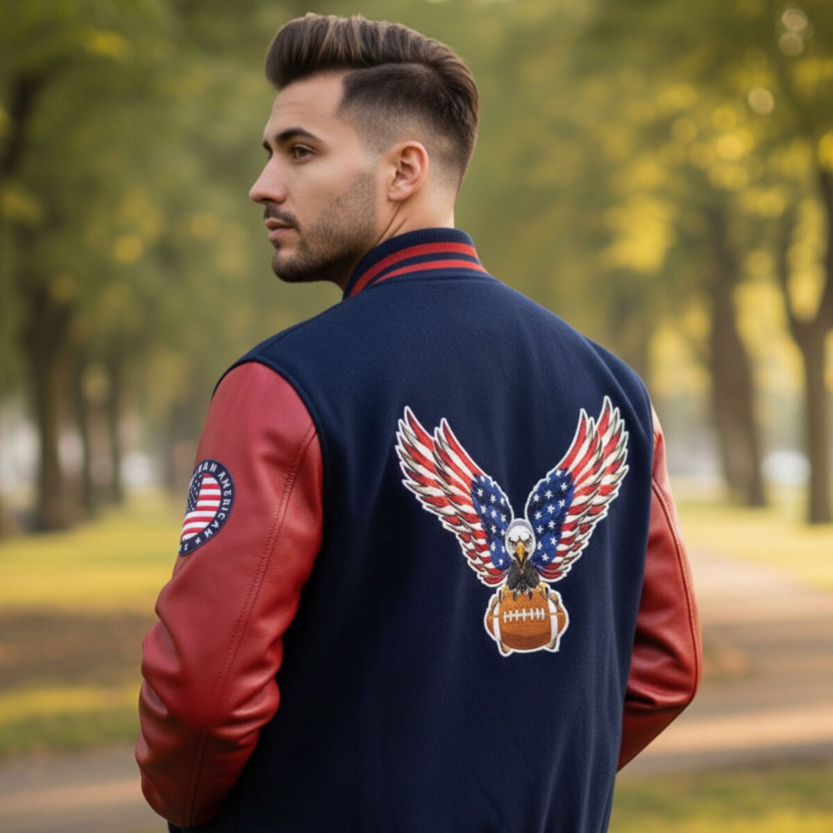 Red Sleeves USA Varsity Jacket
