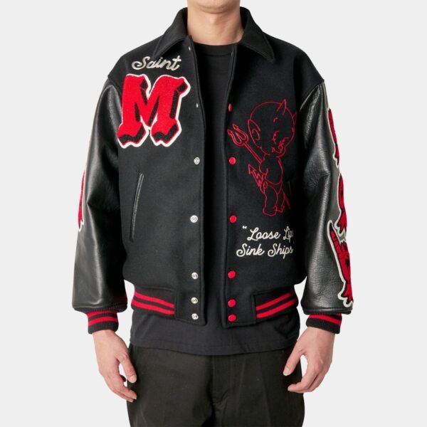 Saint Michael Devil Black Varsity Jacket