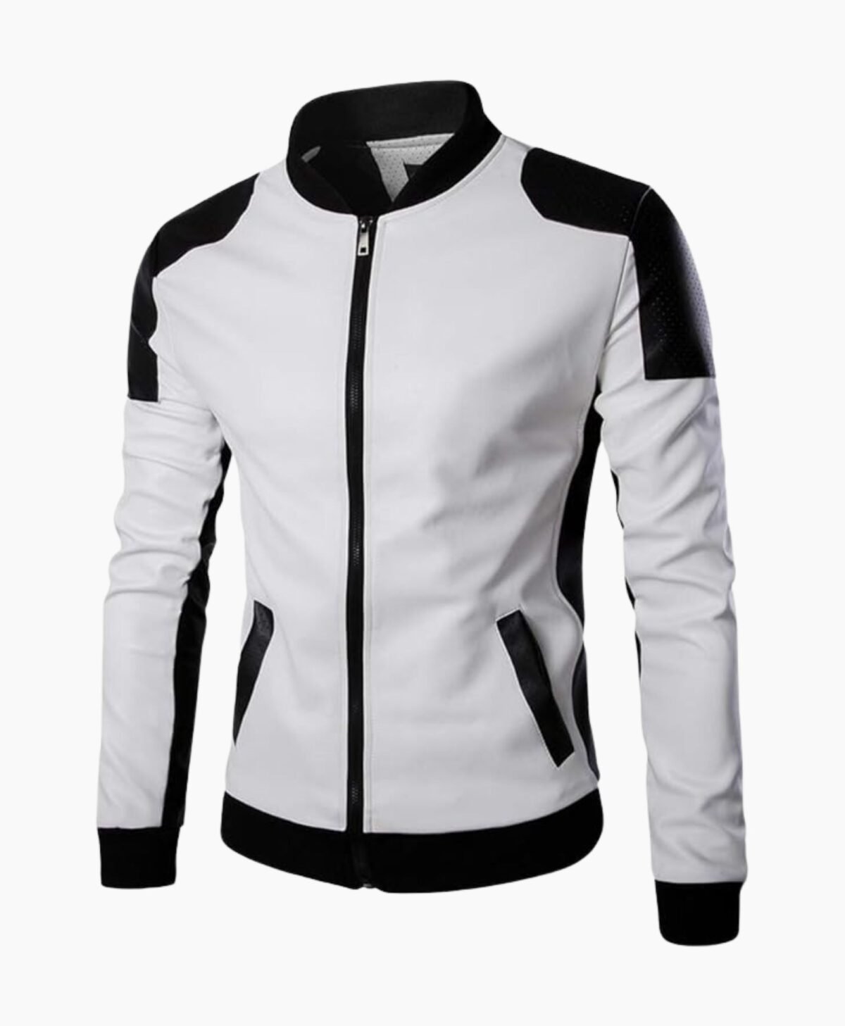 Stylish Lapel Punk White Motorcycle Leather Jacket