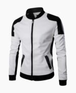 Stylish Lapel Punk White Motorcycle Leather Jacket